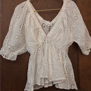 NWT AEMI + CO White Eyelet Blouse